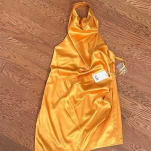 Gianni Bini Golden Satin Halter Dress